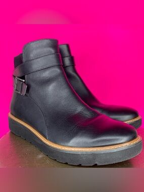 Naturalizer Aster Black Leather Wrap Buckle Strap Platform Ankle Boot US 9